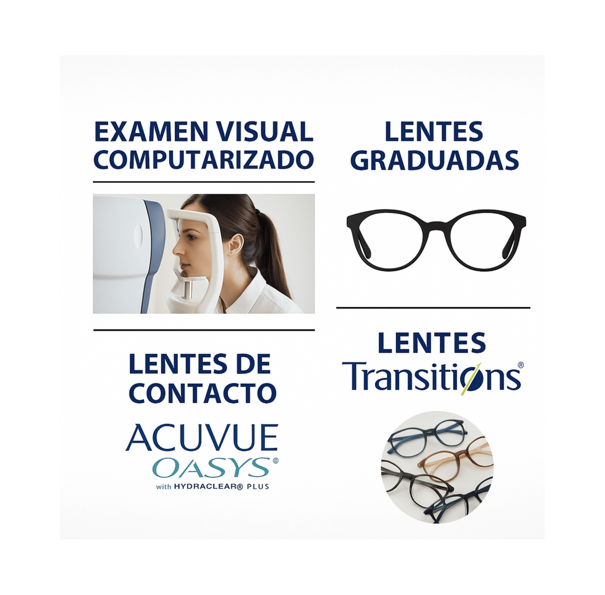 Gafas, Lentes de Contacto, Lentes Transitions examen oftalmologico medellin, optica, vison, clara, optometrista en medellin.